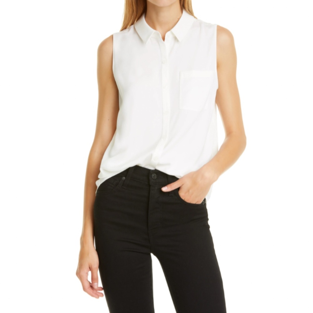 Nordstrom Signature White Sleeveless Stretch Silk Top XS Ivory NWT